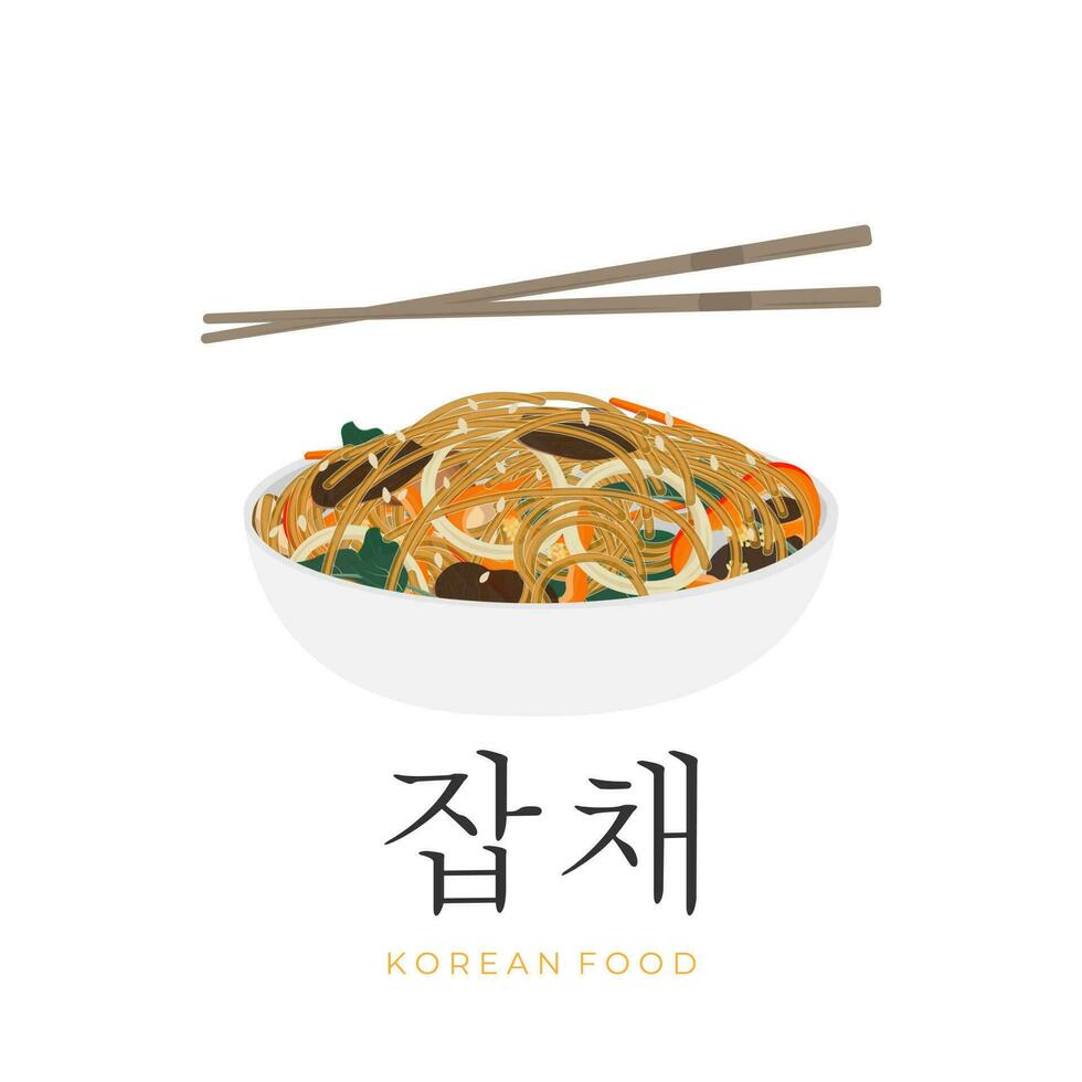 japchae vector illustratie logo in een wit kom