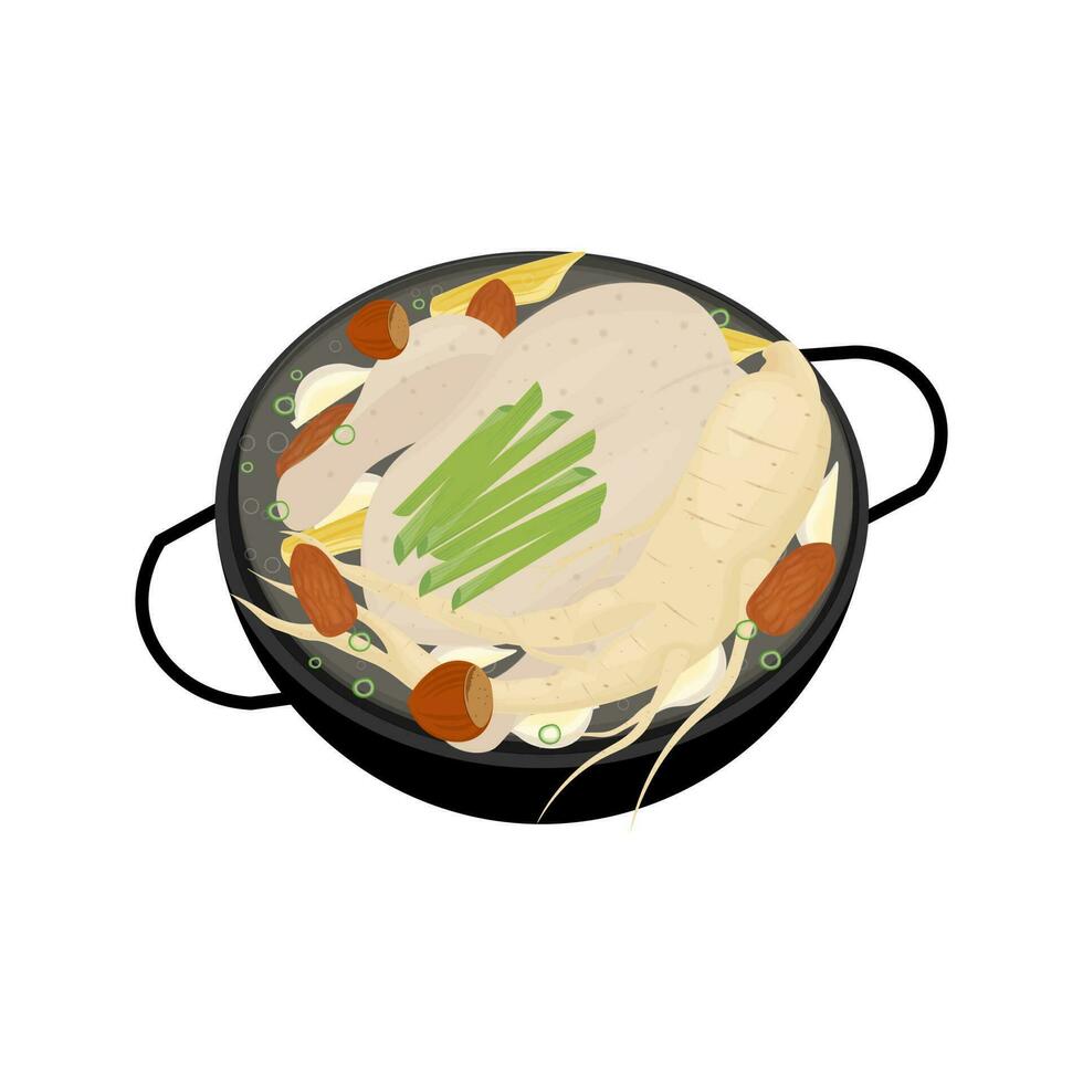 Koreaans ginseng kip soep samgyetang illustratie logo vector