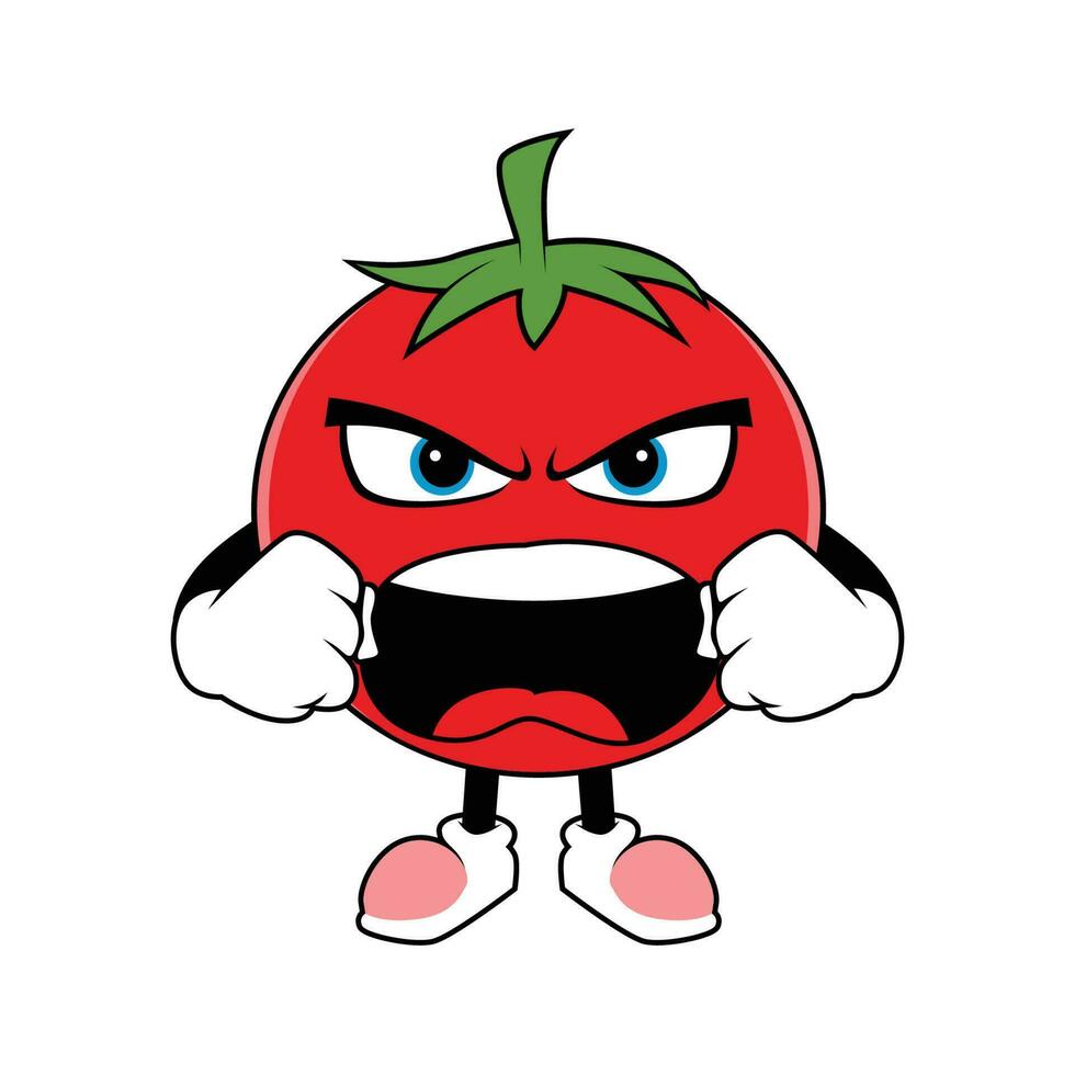 tomaat fruit tekenfilm mascotte met boos gezicht. vector illustratie van rood tomaat karakter met divers schattig uitdrukking