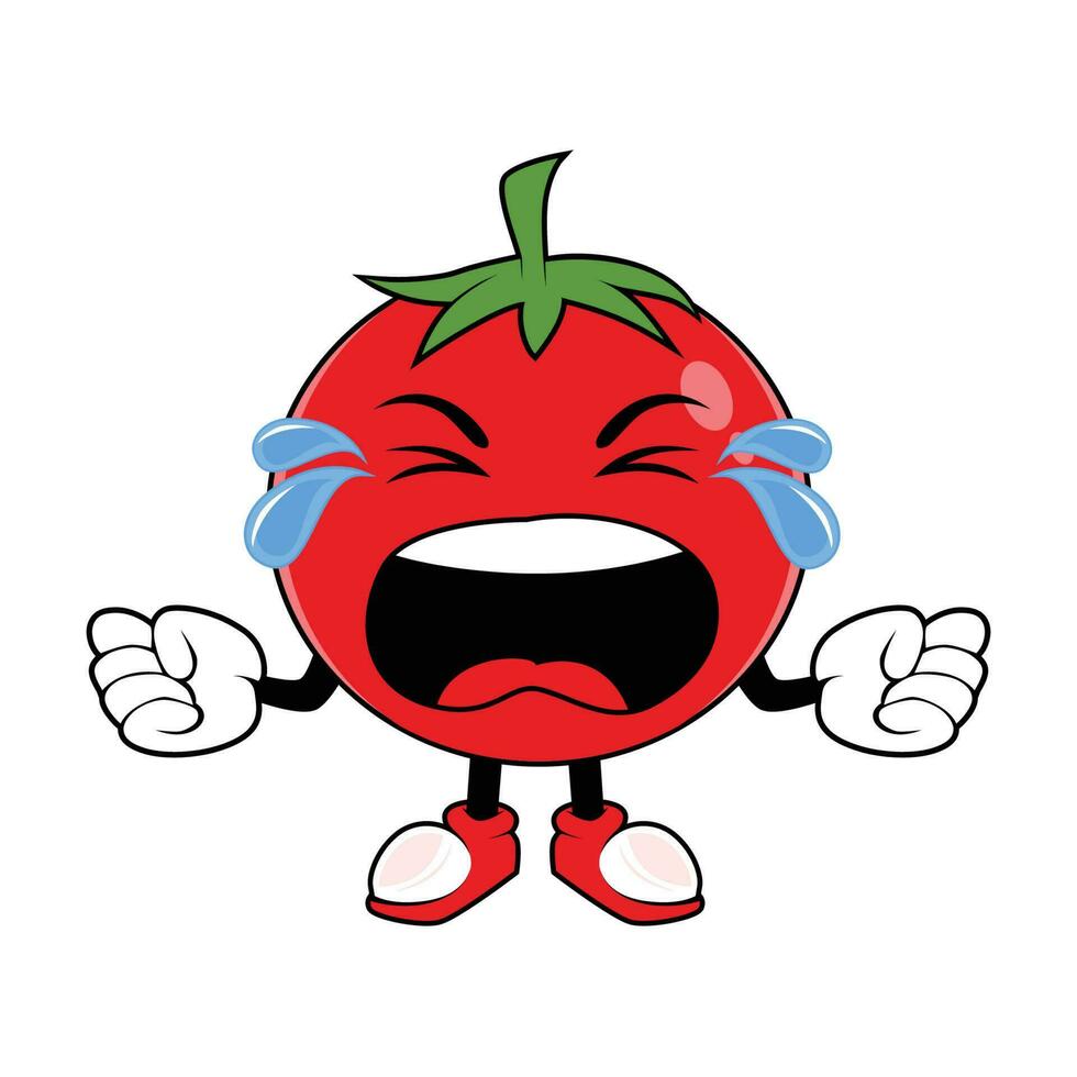 huilen tomaat fruit tekenfilm mascotte. vector illustratie van rood tomaat karakter met divers schattig uitdrukking
