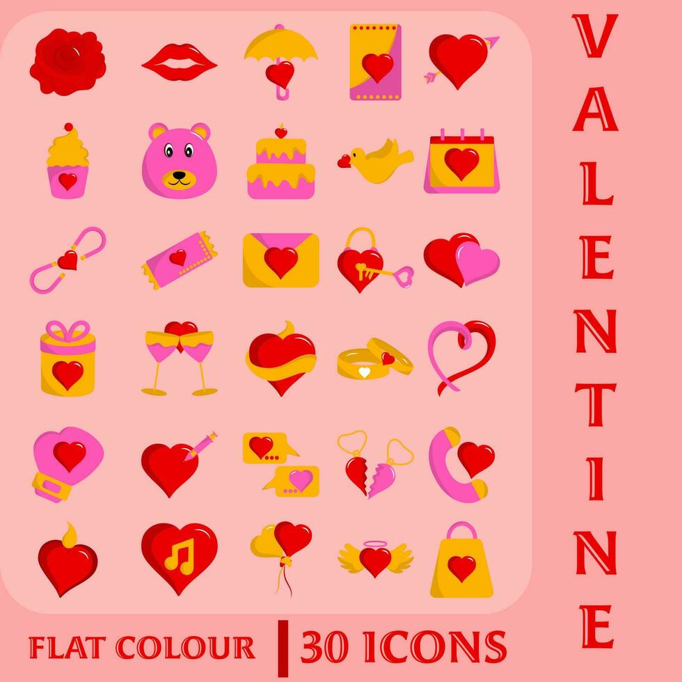 30 Valentijn icoon of symbool reeks Aan roze achtergrond. vector