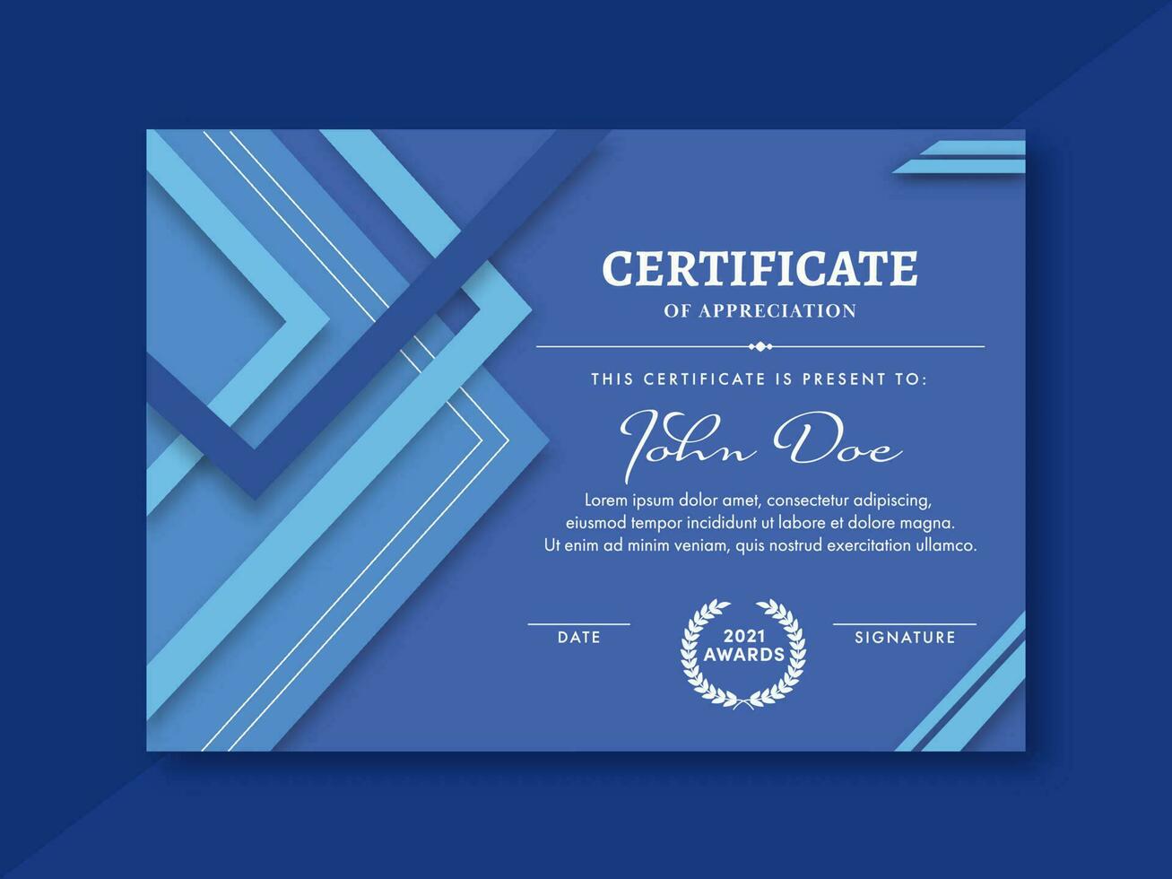 certificaat van waardering sjabloon ontwerp in blauw kleur. vector