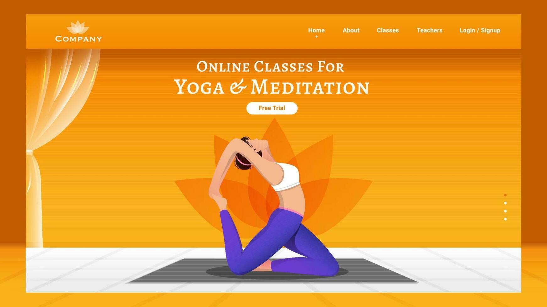 online klassen voor yoga en meditatie landen bladzijde ontwerp met gezichtsloos vrouw aan het doen oefening in piraat asana houding. vector