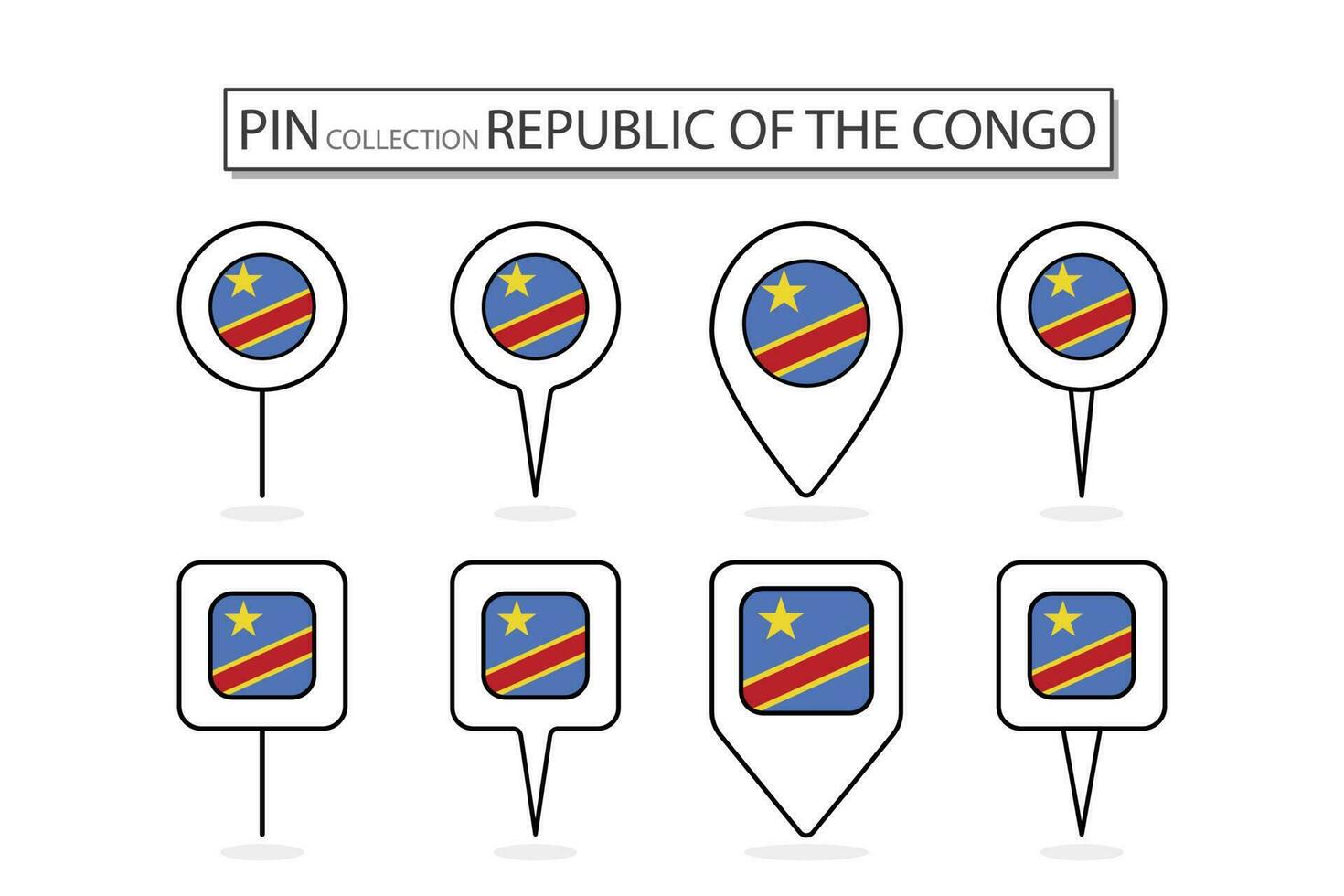 reeks van vlak pin republiek van de Congo vlag icoon in verschillend vormen vlak pin icoon illustratie ontwerp. vector