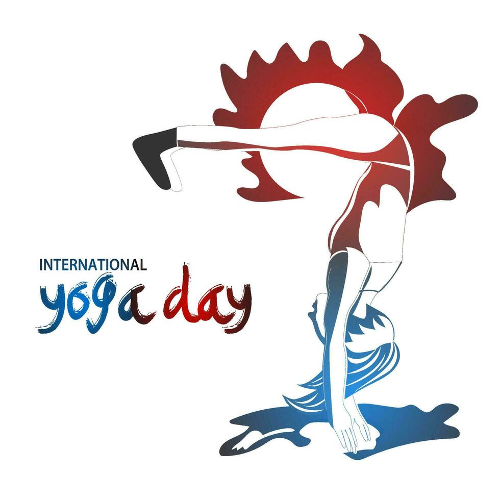 elegant tekst van yoga dag met silhouet van een vrouw in yoga houding. poster of banier ontwerp voor Internationale yoga dag. vector