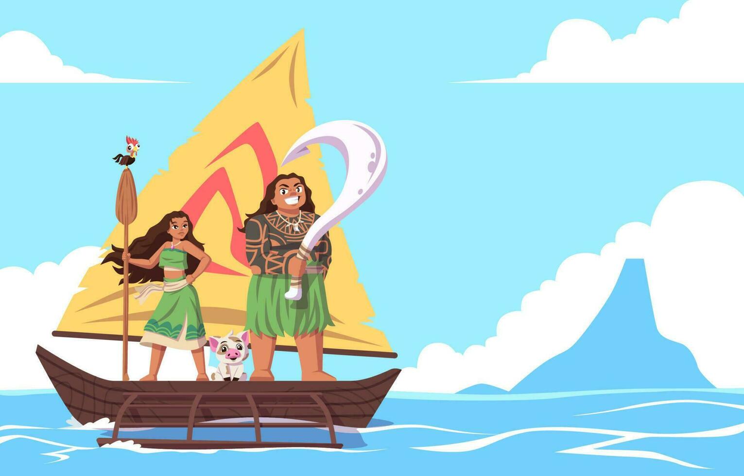 hawaiiaans meisje en vrienden Aan boot vector