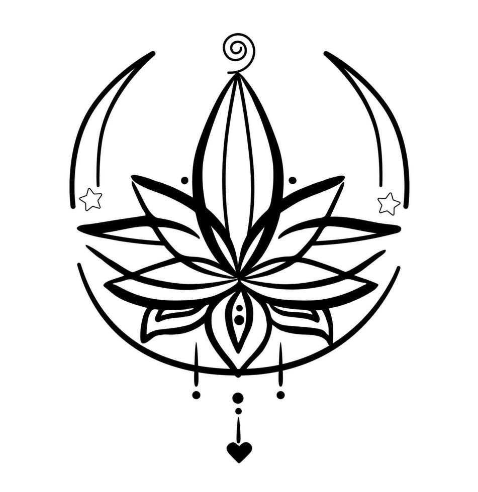 vector illustratie lotos zwart en wit ,Jij kan gebruik het hoe afdrukken, tatoeëren