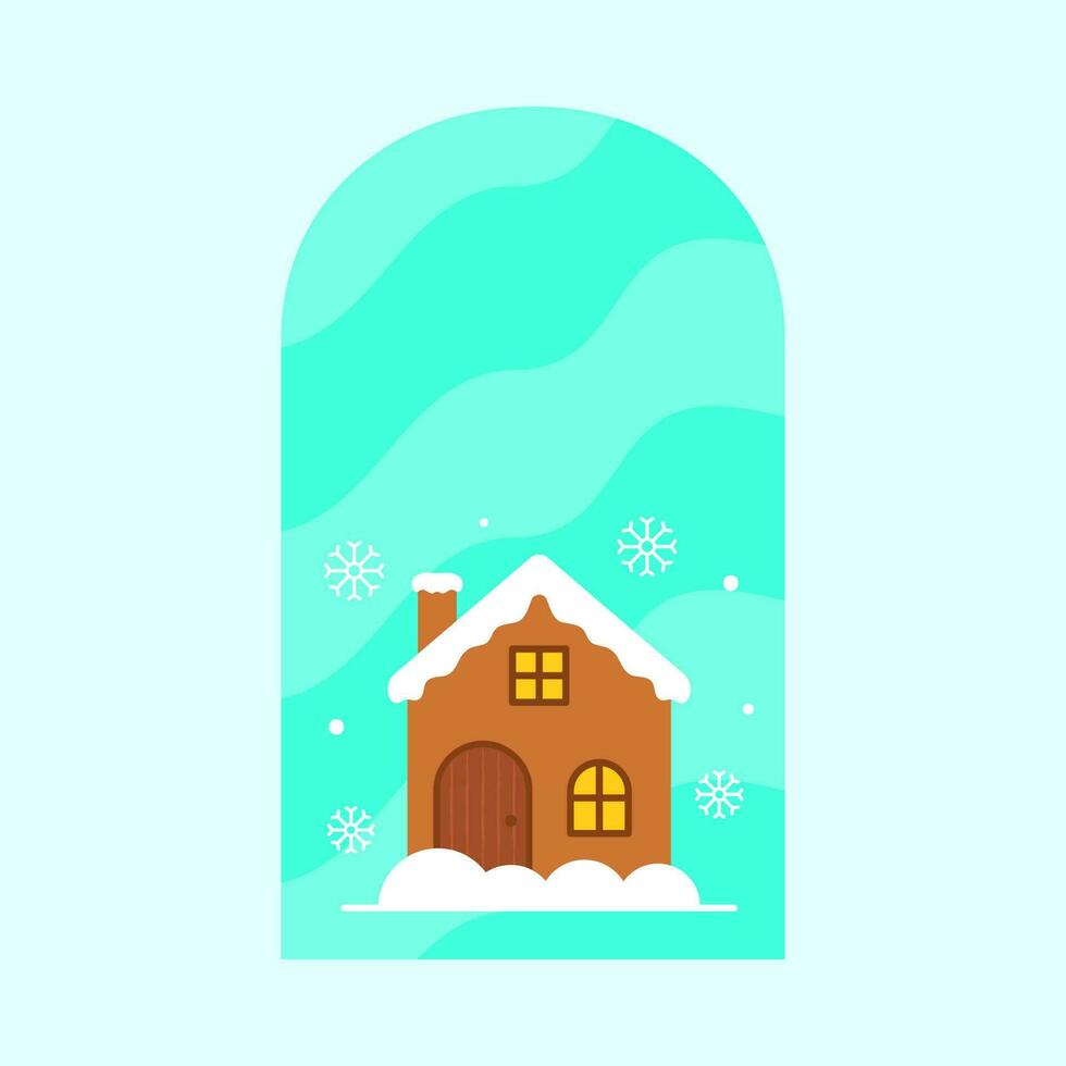 vector illustratie van sneeuwval huis in venster sneeuwval Aan blauw achtergrond.