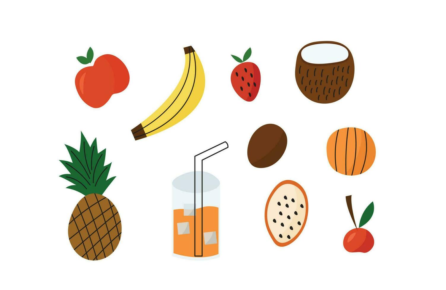 kleurrijk fruit illustraties reeks in tekening stijl. tekenfilm veganistisch voedsel set. vector