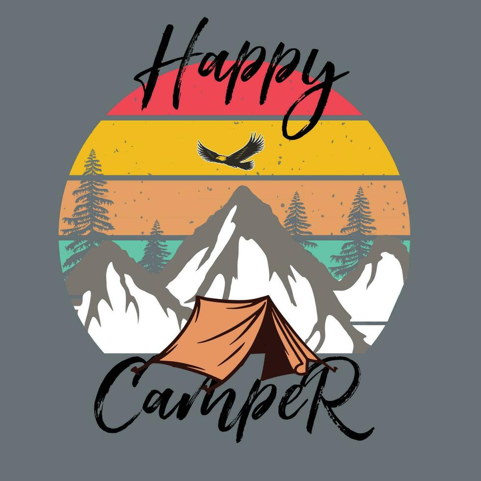 gelukkig kampeerder, versterken t-shirt, schattig camping shirt, meisjes weekend shirt, camping meisjes shirt, leven liefde kamp t shirt, kamp ploeg geschenk, berg kamp vector