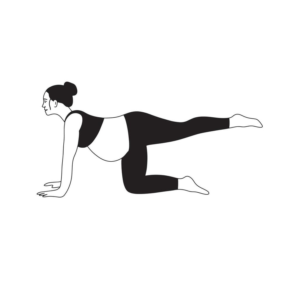 zwanger vrouw aan het doen yoga oefening. asana voor Gezondheid en lichaam ontspanning. hand- getrokken illustratie geïsoleerd Aan wit achtergrond. vector