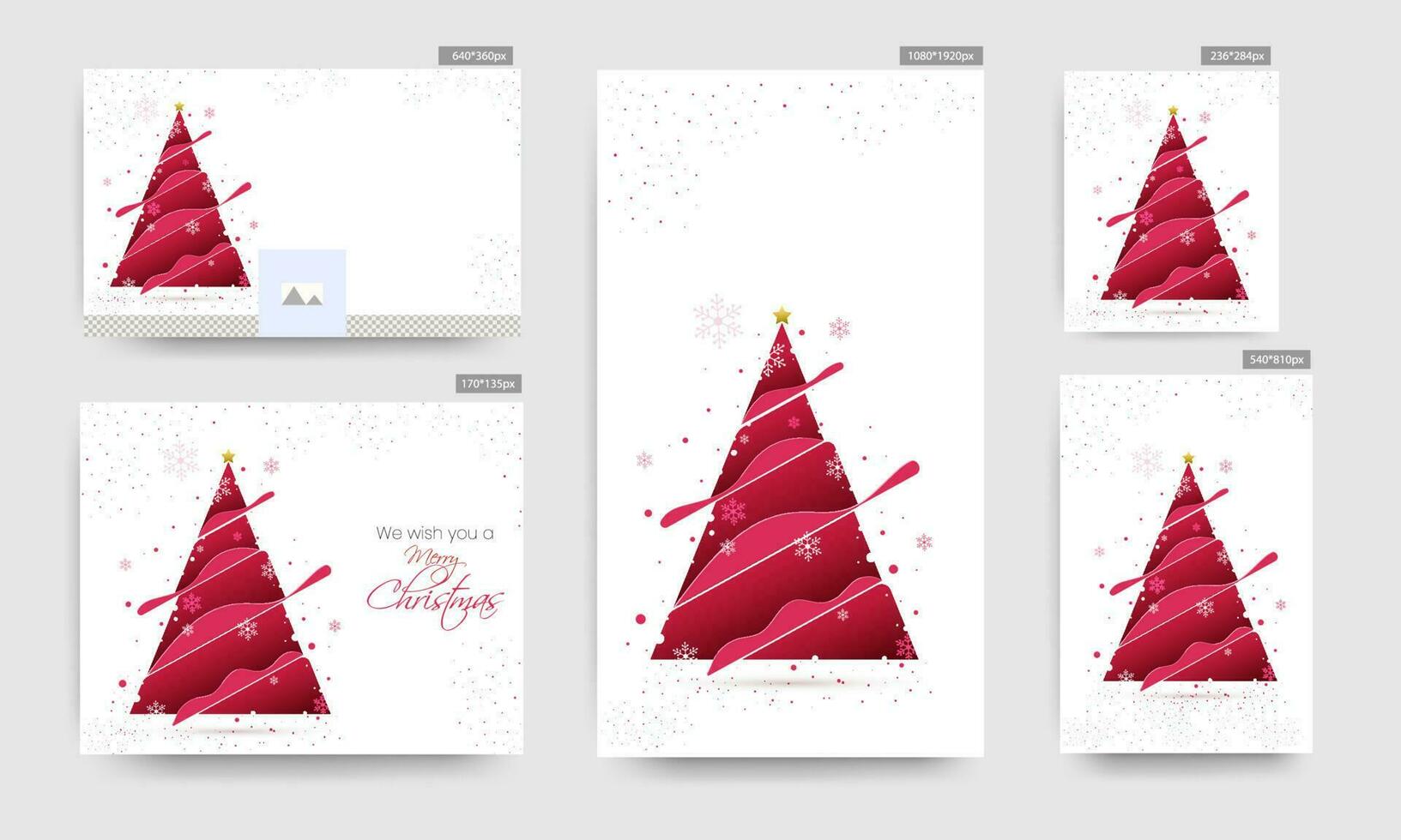 rood papier besnoeiing Kerstmis boom versierd met gouden ster en sneeuwvlokken Aan wit achtergrond voor vrolijk Kerstmis vieringen concept. vector