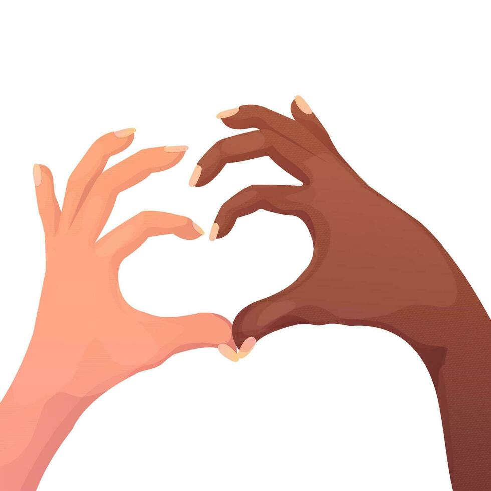 twee handen in gebaar hart vorm geven aan, armen net zo een teken liefde in tekenfilm stijl geïsoleerd Aan wit achtergrond. positief symbool, gevoelens. vector illustratie