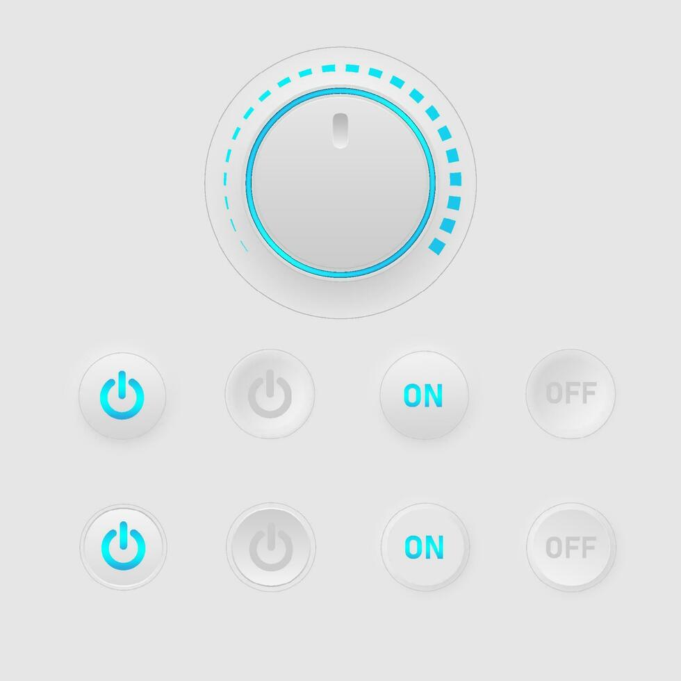 modern scherm koppel de knop heeft een niveau indicator en een reeks van schakelaars. cirkel rubber knop schoon centrum licht icoon grijs achtergrond vector