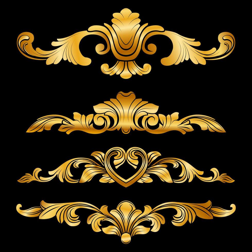 verzameling van wijnoogst gouden bloemen ornament vector illustraties