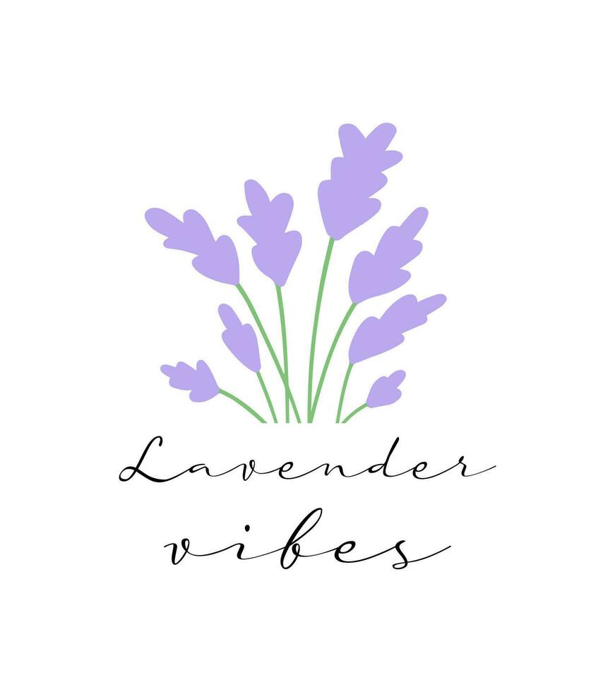 lavendel gevoel handgeschreven belettering. schattig kaart of t-shirt afdrukken sjabloon. vector bloemen logo illustratie.