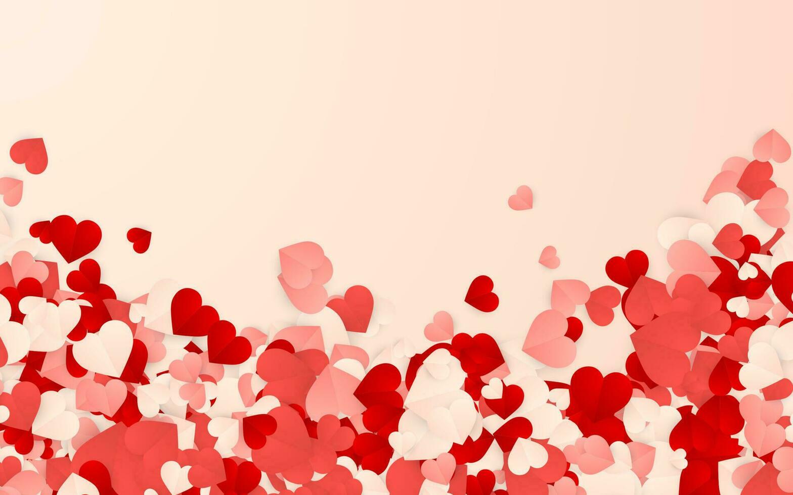 gelukkig valentijnsdag dag achtergrond, papier rood, roze en wit harten confetti. vector illustratie