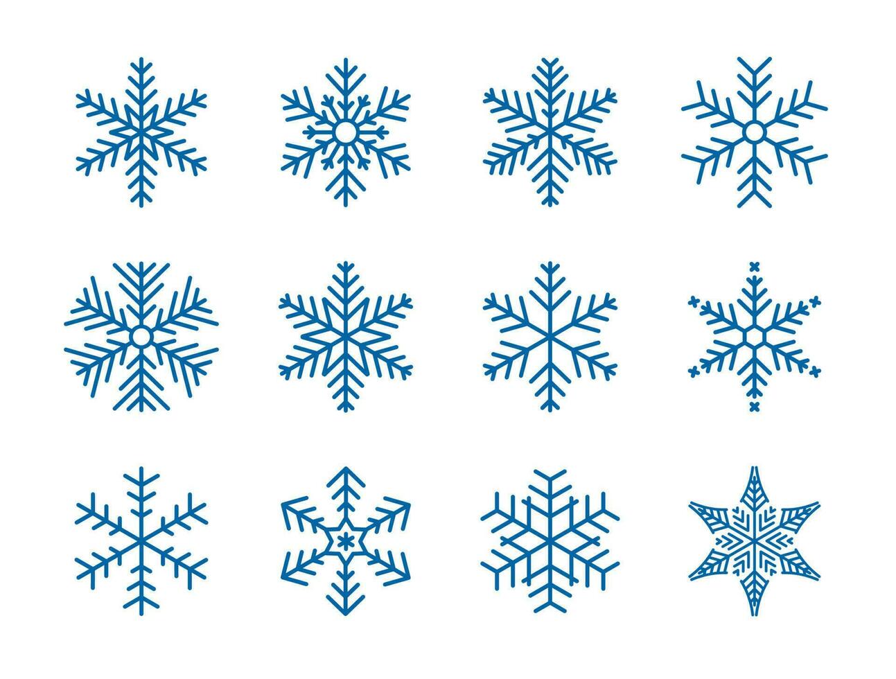 sneeuwvlok winter reeks van blauw geïsoleerd icoon silhouet Aan wit achtergrond. vector illustratie