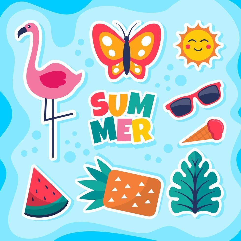 zomer kleurrijke sticker ontwerpcollectie vector