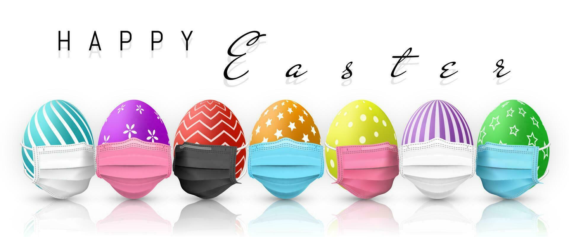 gelukkig Pasen. kleur Pasen ei in medisch gezicht masker Aan wit achtergrond. vector illustratie