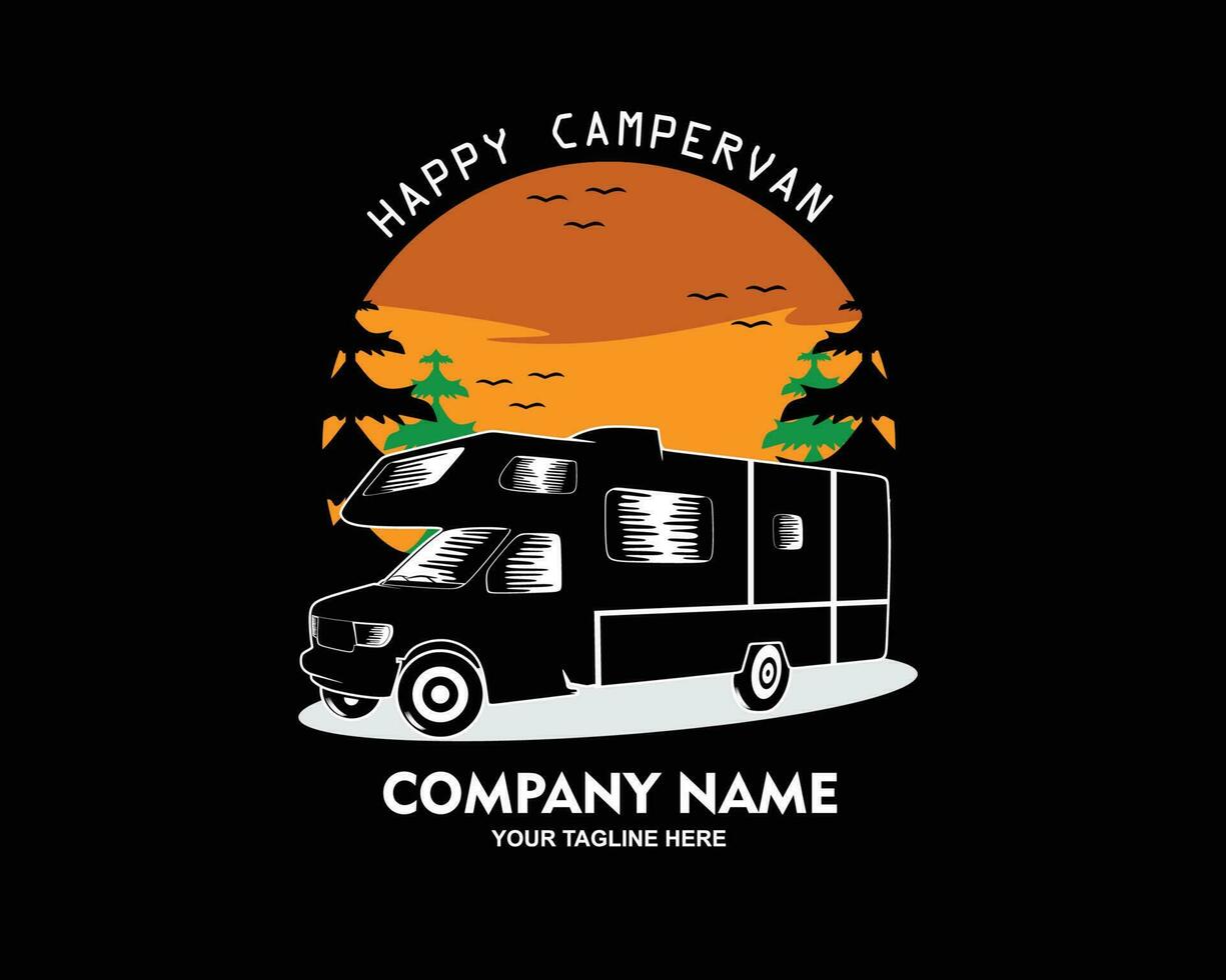 avontuur camper auto logo silhouet ontwerp vector