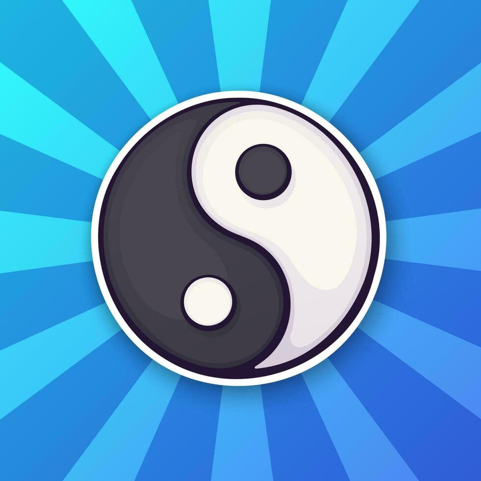 tekenfilm sticker met yin en yang symbool in grappig stijl vector