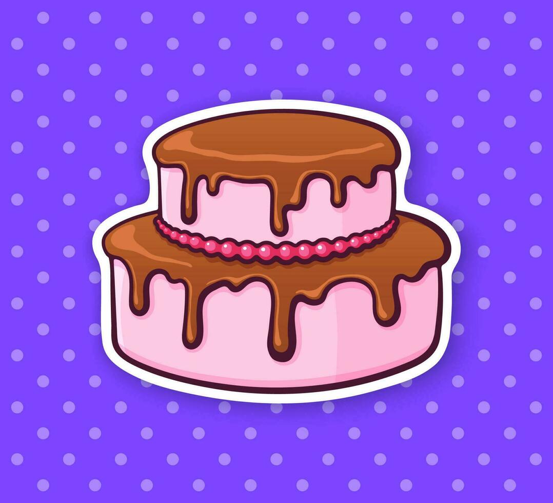 sticker dubbellaags room taart met chocola glazuur vector