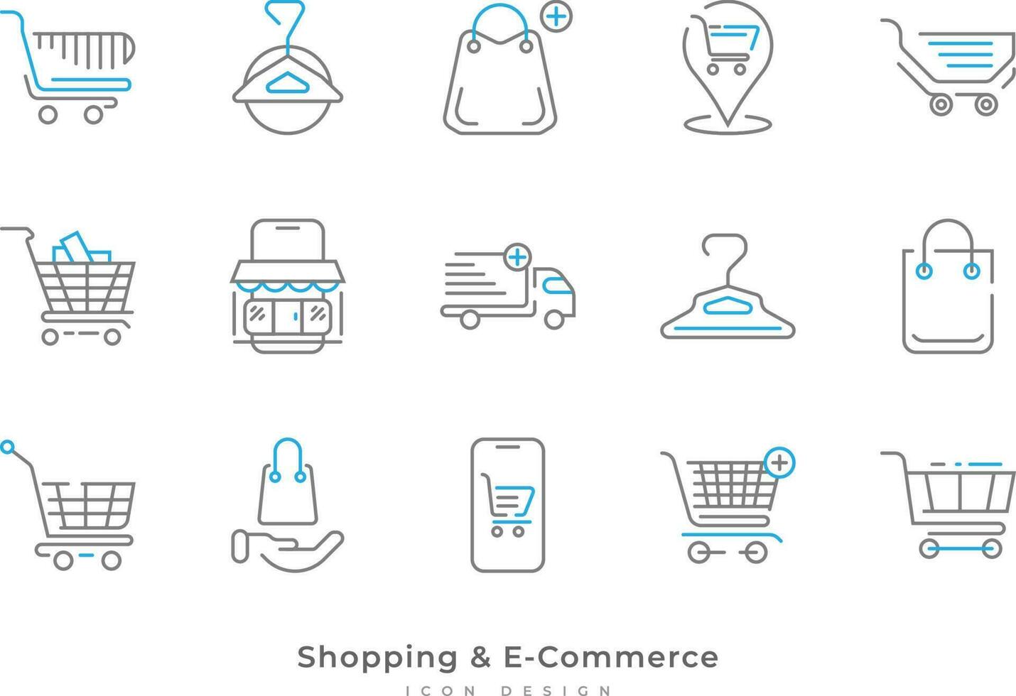 boodschappen doen en e-commerce icoon verzameling met lijn stijl. bevat kar, boodschappen doen mand, levering vrachtwagen, op te slaan en meer vector