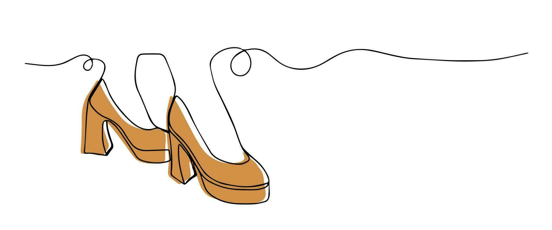 doorlopend trek een lijn Dames schoenen icoon. dame pompen hoge hak schoenen schets. mode schoen ontwerp. elegant vrouwen schoen met gekleurde vlak achtergrond. vector illustratie met single lijn tekening