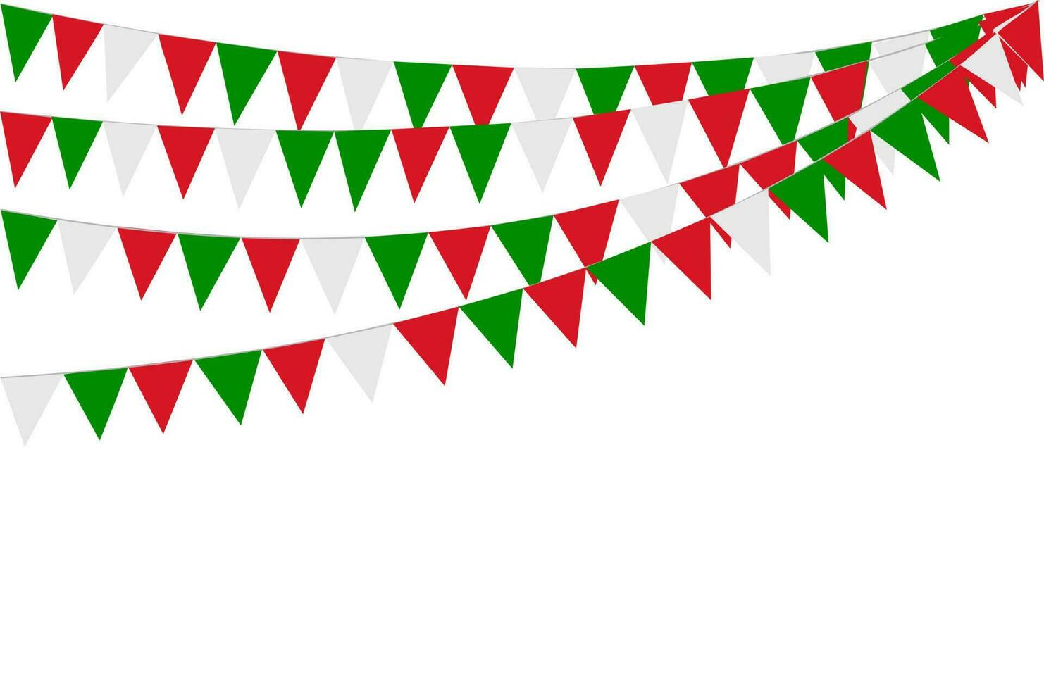 Italiaans republiek dag, 2e juni. vlaggedoek hangende rood wit groen vlag driehoeken banier achtergrond. Italië, iran, Portugal, Libanon, Wit-Rusland, bulgarije, Mexico. partij, eerlijk, kerstmis, nieuw jaar, carnaval. vector