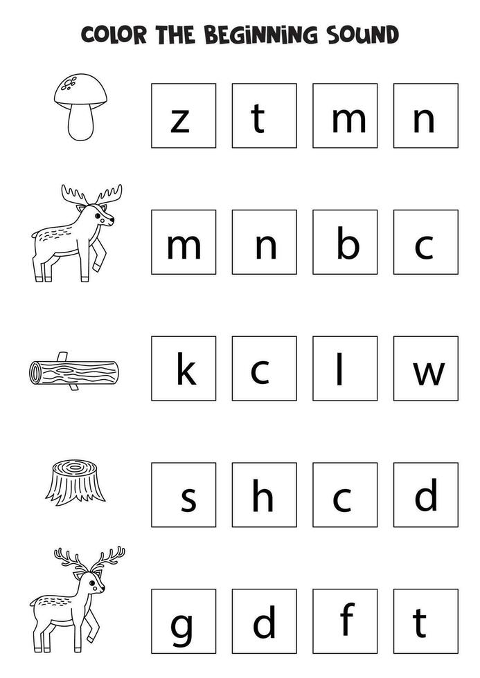 aan het leren Engels taal voor kinderen. kleur de begin geluid van bos- dieren. vector