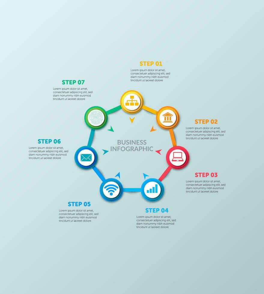 vector cirkel infografisch, fiets diagram, grafiek, presentatie grafiek. bedrijf infographics concept met 7 opties, onderdelen, en stappen. bedrijf infographic processen. creatief concept voor infographic