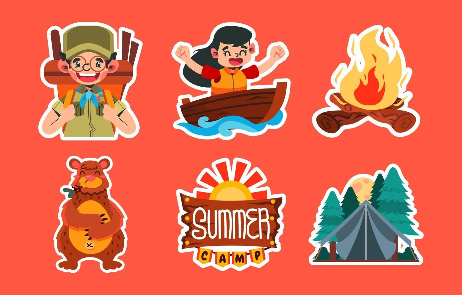 set zomerkamp stickers vector