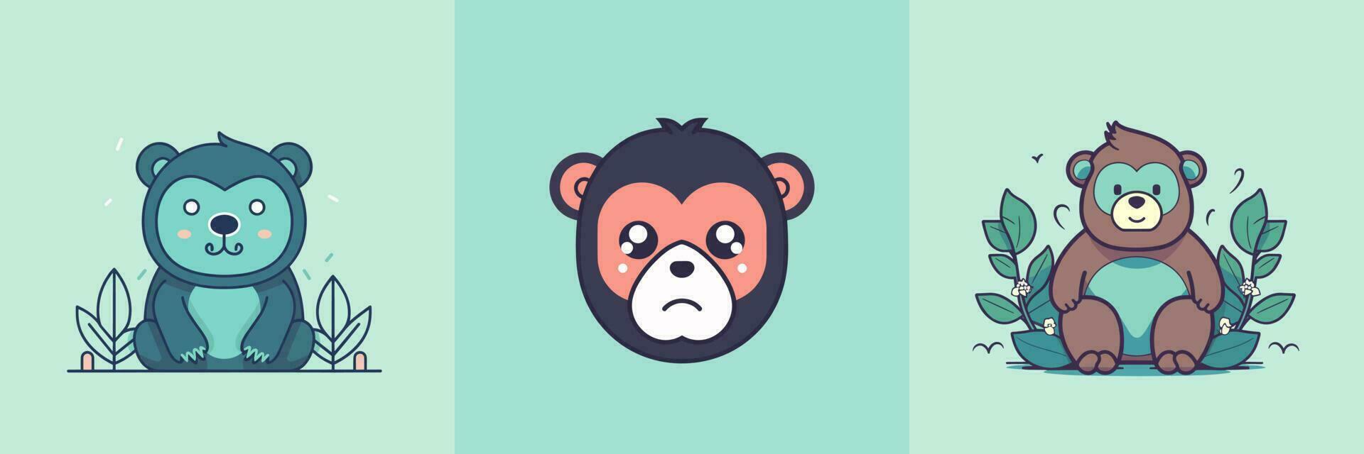 schattig kawaii gorilla tekenfilm illustratie vector