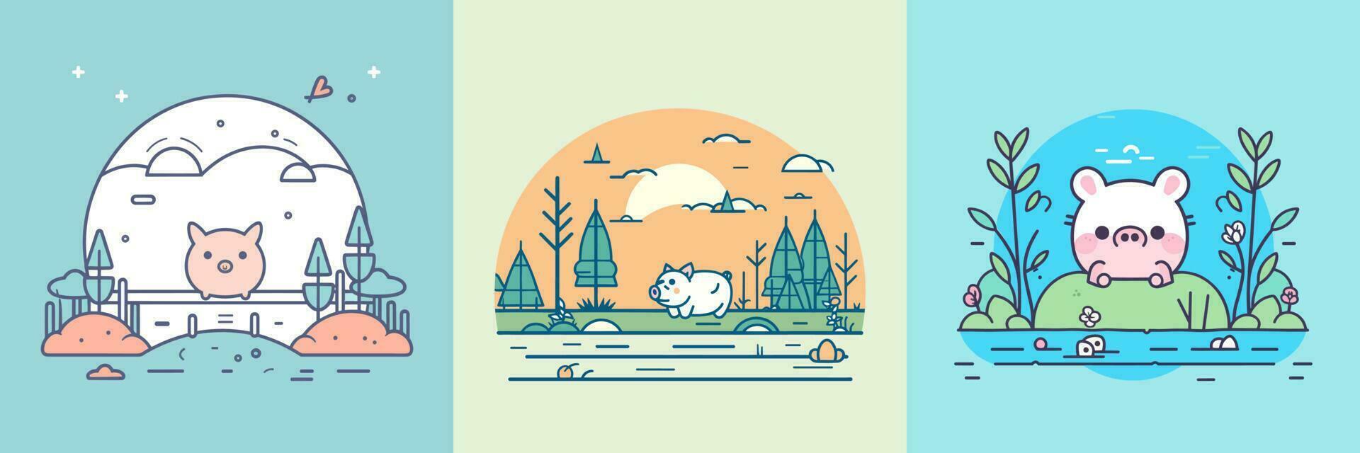 schattig kawaii varken tekenfilm illustratie vector