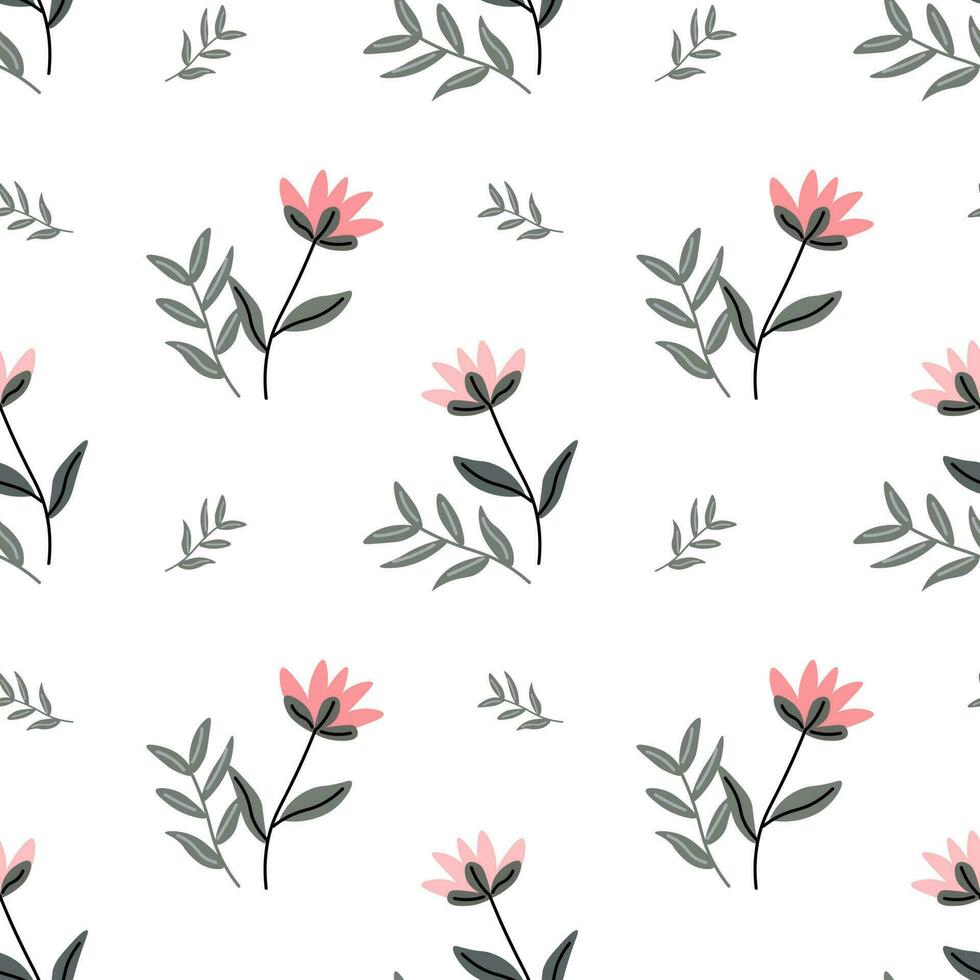 naadloos patroon, klein bloemen en verspreide bladeren. bloemen rustiek achtergrond, afdrukken, textiel, behang, vector