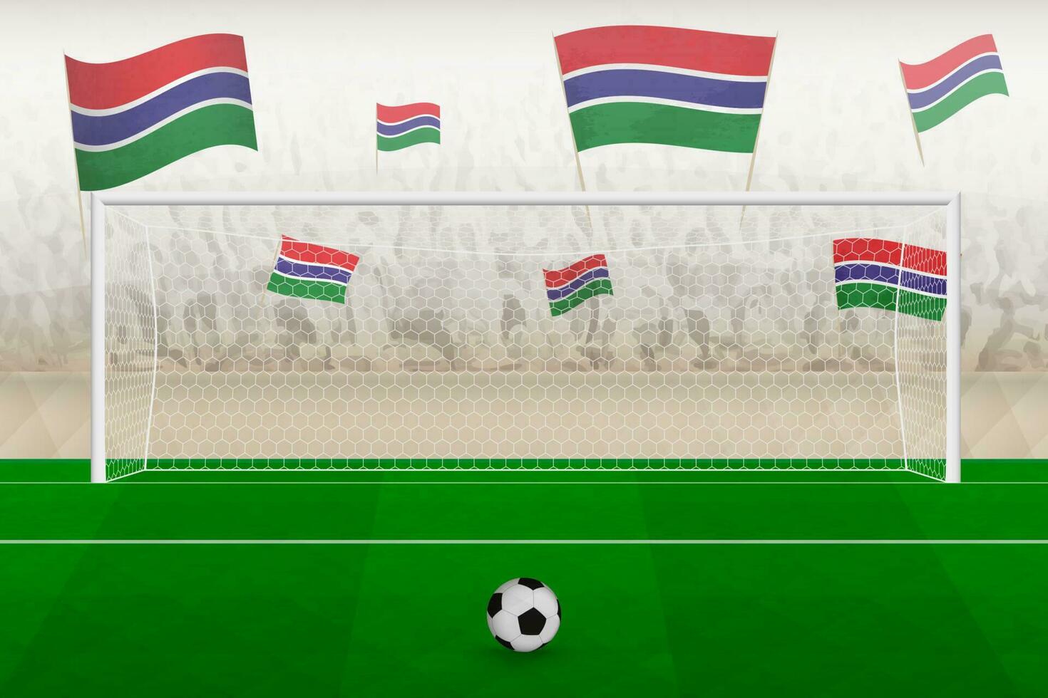 Gambia Amerikaans voetbal team fans met vlaggen van Gambia juichen Aan stadion, straf trap concept in een voetbal wedstrijd. vector
