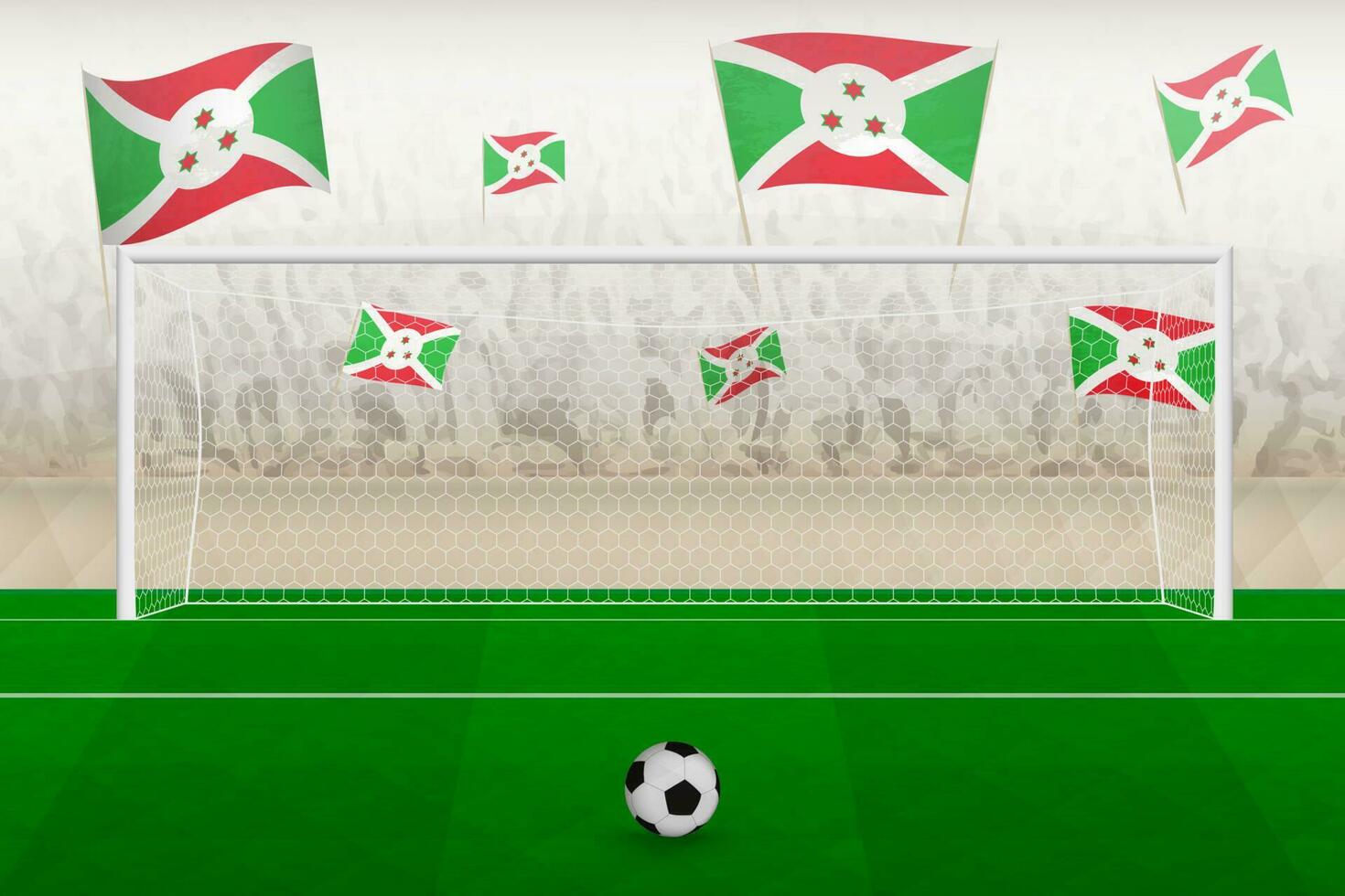 Burundi Amerikaans voetbal team fans met vlaggen van Burundi juichen Aan stadion, straf trap concept in een voetbal wedstrijd. vector