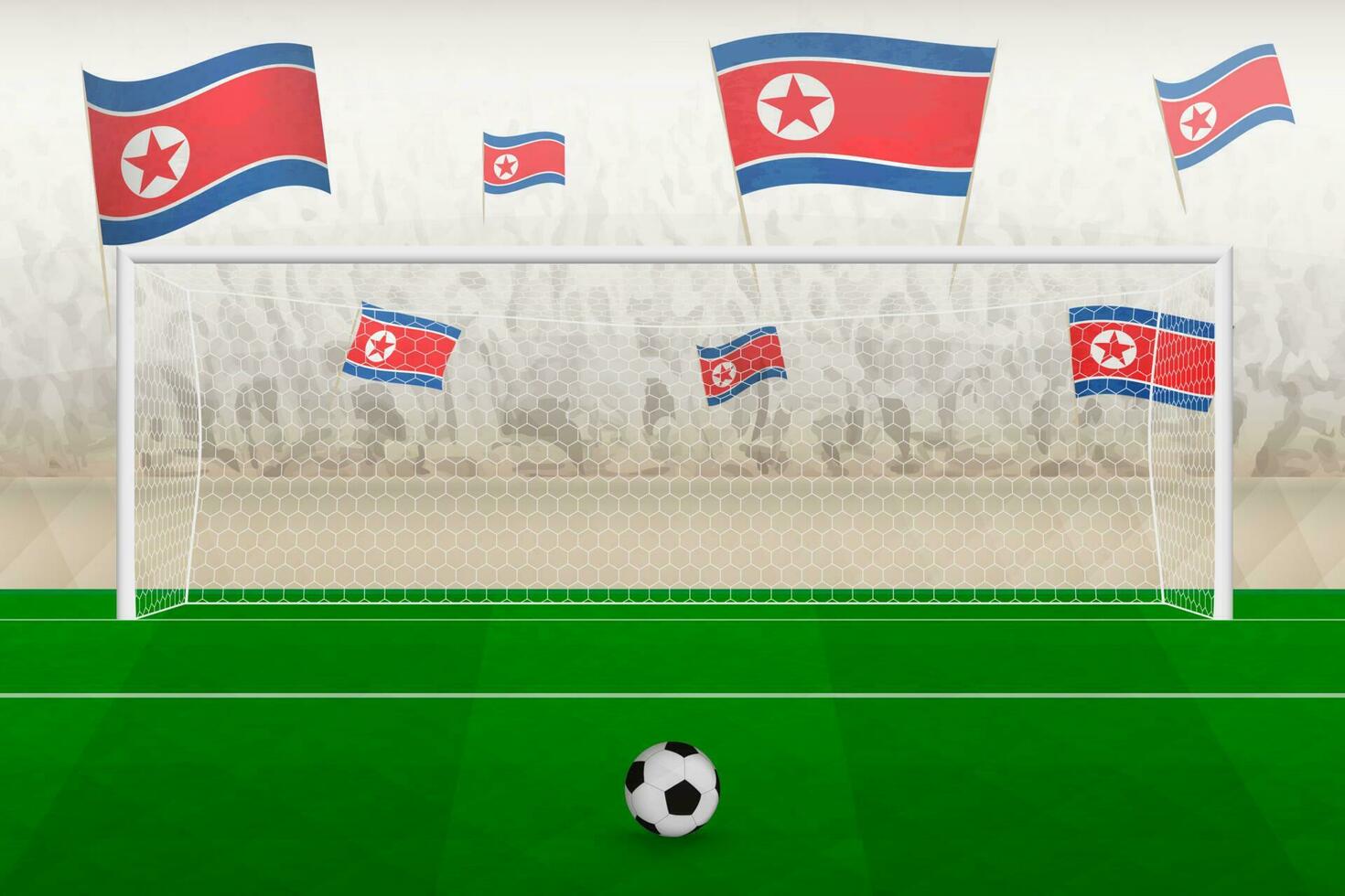 noorden Korea Amerikaans voetbal team fans met vlaggen van noorden Korea juichen Aan stadion, straf trap concept in een voetbal wedstrijd. vector