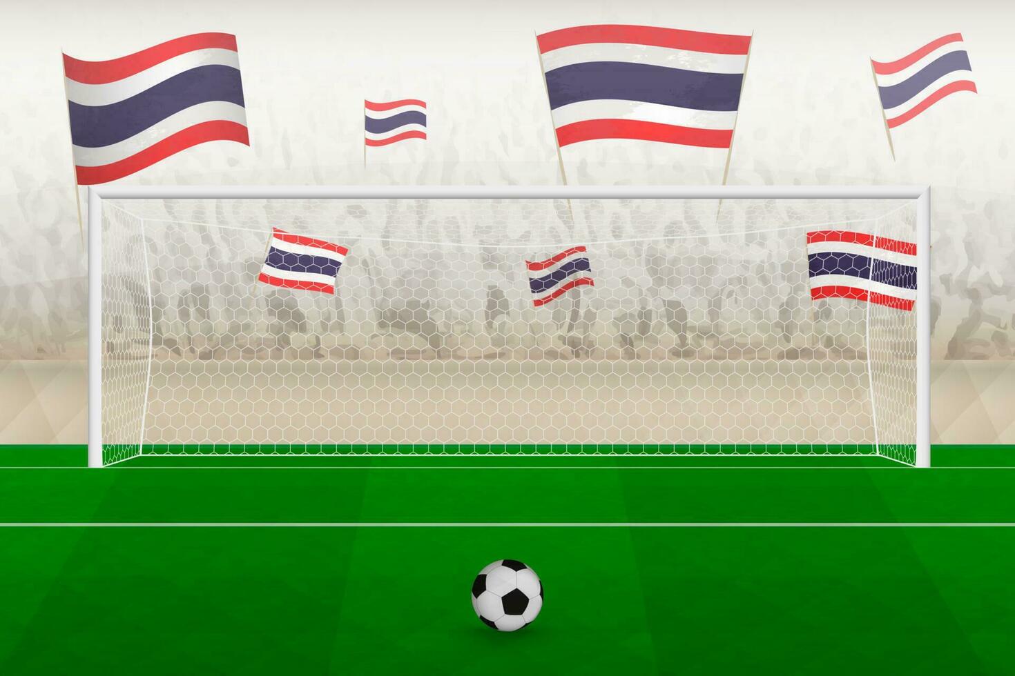 Thailand Amerikaans voetbal team fans met vlaggen van Thailand juichen Aan stadion, straf trap concept in een voetbal wedstrijd. vector