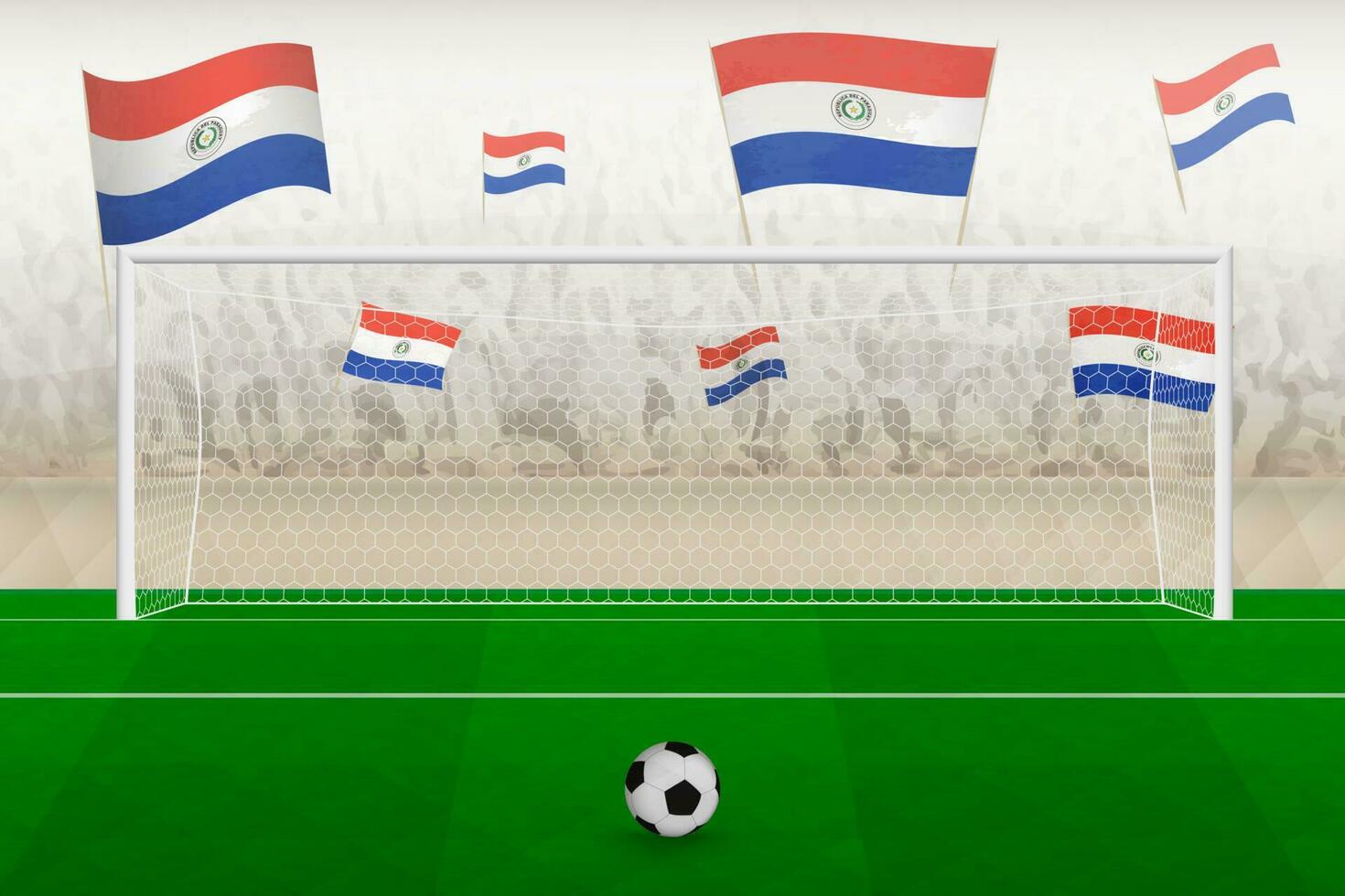 Paraguay Amerikaans voetbal team fans met vlaggen van Paraguay juichen Aan stadion, straf trap concept in een voetbal wedstrijd. vector