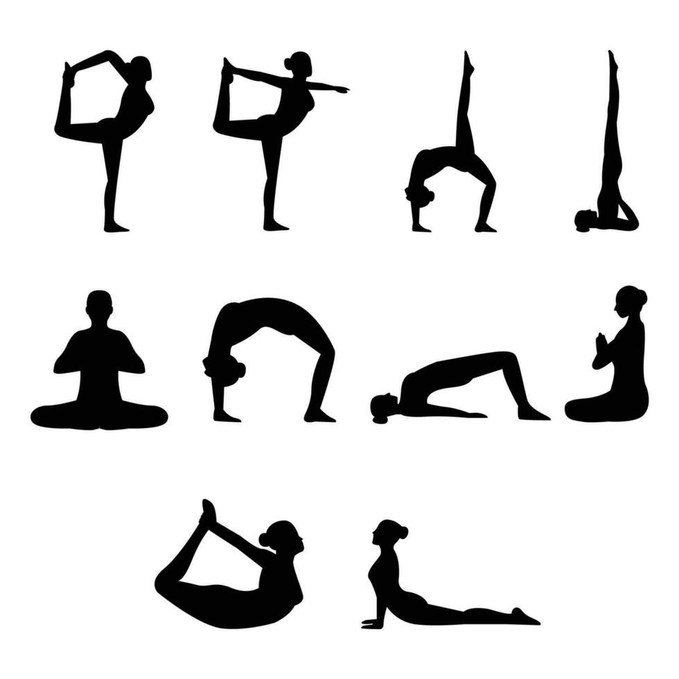 vrij vector 10 yoga poses silhouet vrij vector