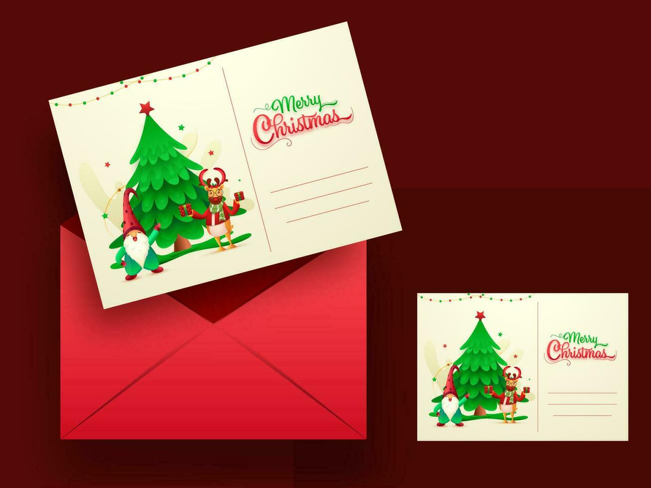 vrolijk Kerstmis groet kaarten of uitnodiging met rood envelop illustratie. vector