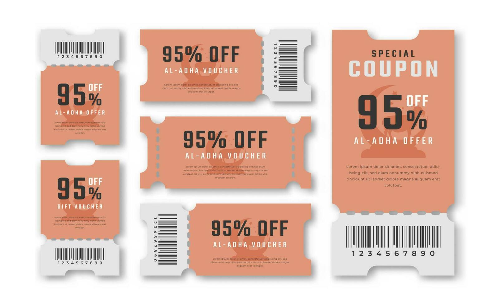 al adha uitverkoop coupon korting tegoedbon 95 procent uit voor promo code, winkelen, afzet en het beste promo kleinhandel prijzen vector illustratie