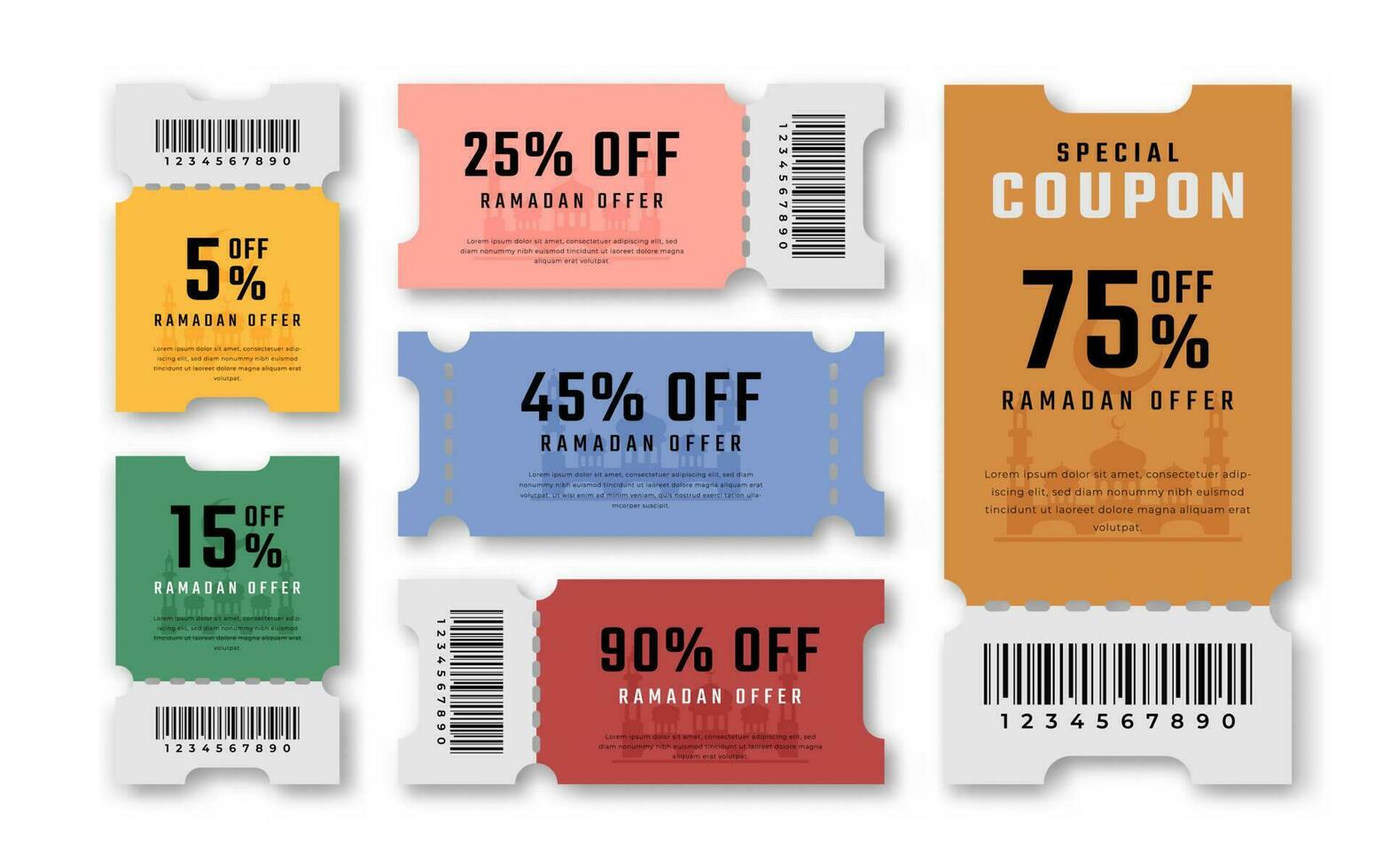 Ramadan uitverkoop coupon korting tegoedbon voor promo code, winkelen, afzet en het beste promo kleinhandel prijzen vector illustratie