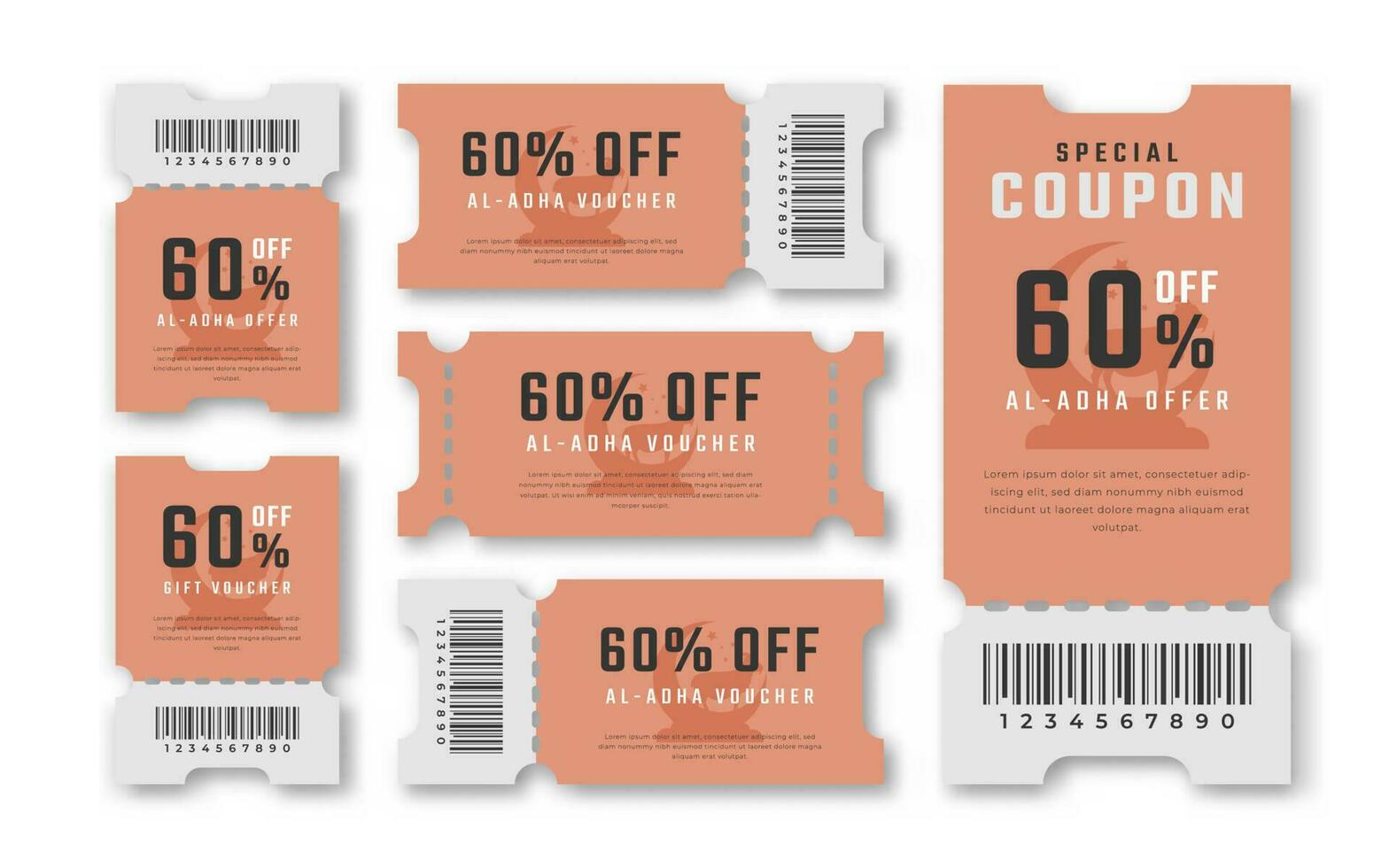 al adha uitverkoop coupon korting tegoedbon 60 procent uit voor promo code, winkelen, afzet en het beste promo kleinhandel prijzen vector illustratie