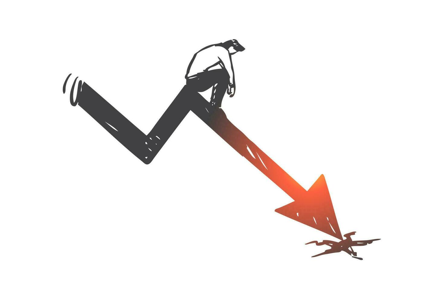 bedrijf verlies, diagram pijl afwijzen, faillissement concept schetsen. hand- getrokken geïsoleerd vector