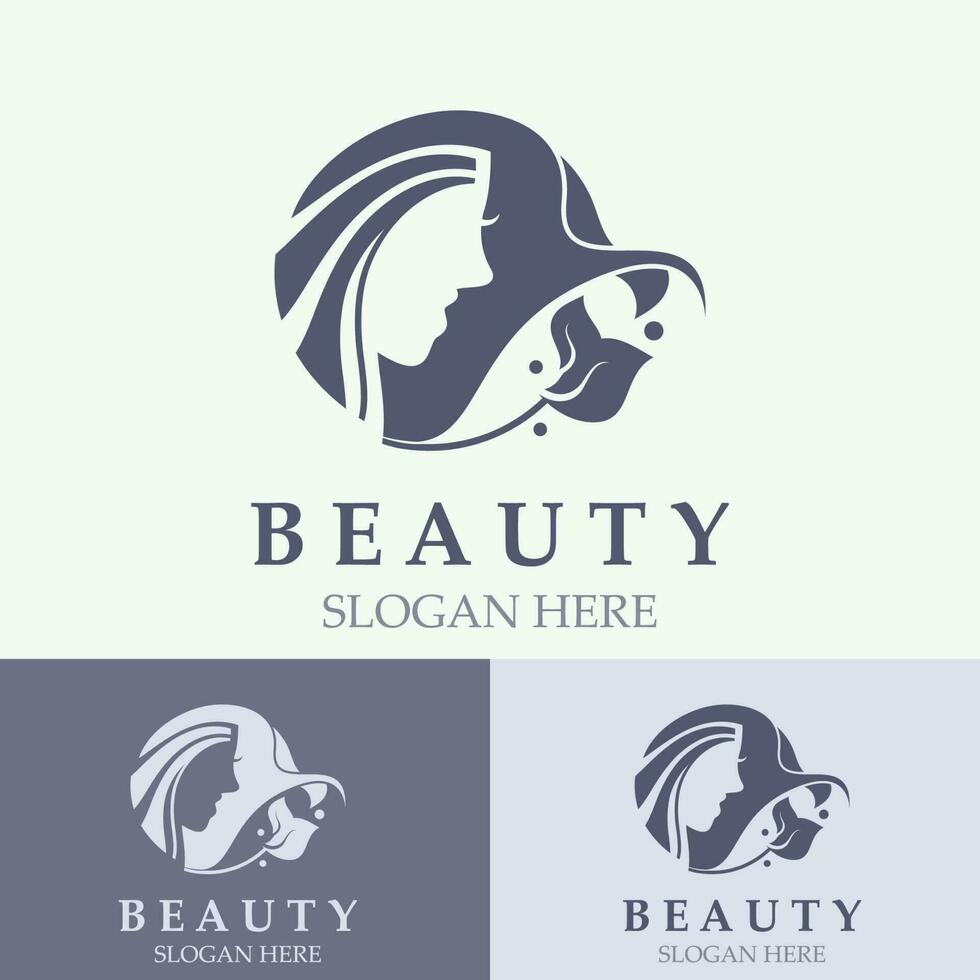 vrouw schoonheid zorg logo. vers natuur schoonheid gezicht salon en spa ontwerp vlak vector