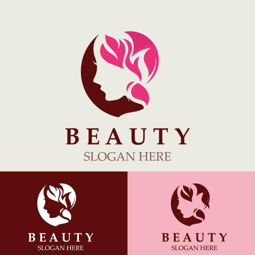 vrouw schoonheid zorg logo. vers natuur schoonheid gezicht salon en spa ontwerp vlak vector
