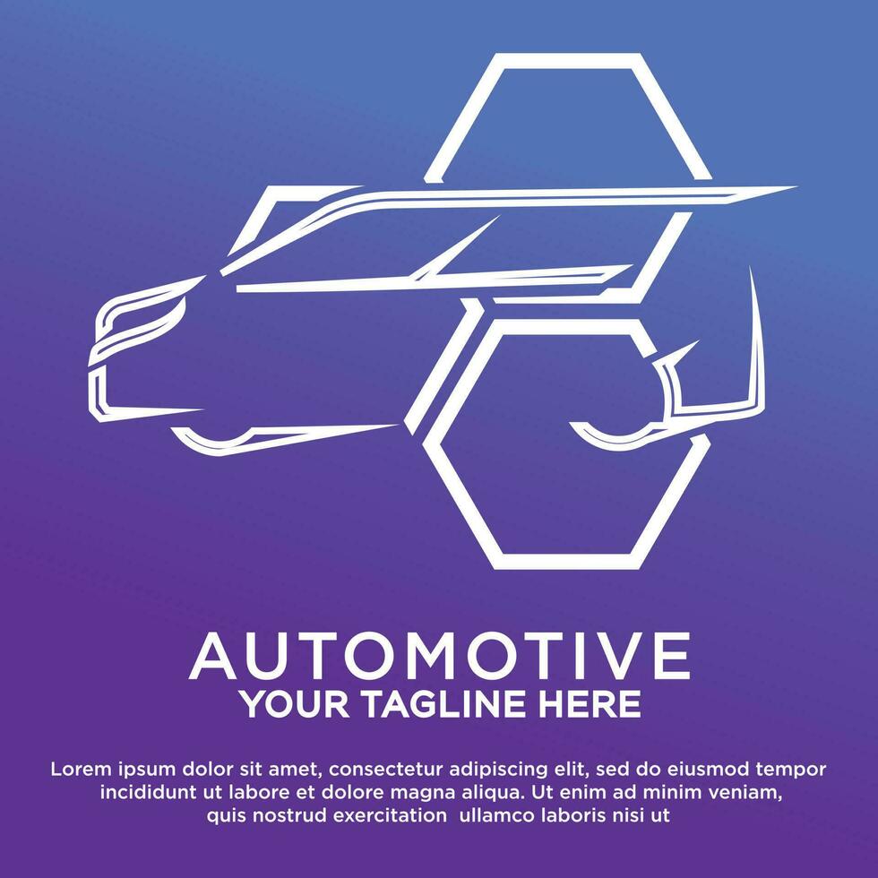 automotive logo met auto vorm en zeshoekig element vector